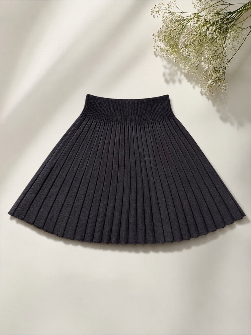 NWT Premise Black Pleated A-Line Skirt Stretch Knit Chic Quiet Luxury Pull On